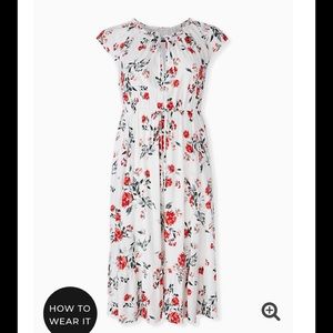 New Torrid white & red floral challis midi dress